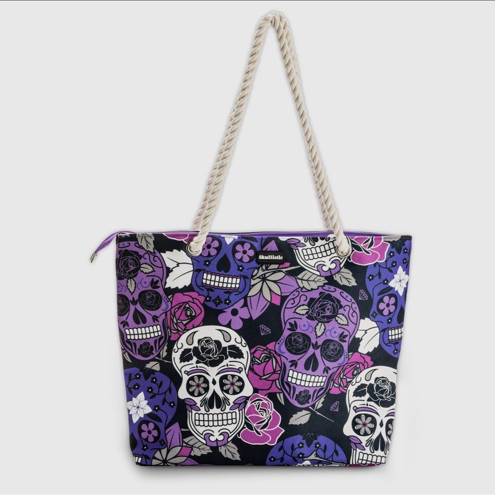 Large canvas tote bag. Brand:Skullistic,colors: purple, pink and black